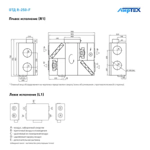 Komfovent ОТД R-250 F E R1/L1 F7/M5 GTC L/A схема подключения